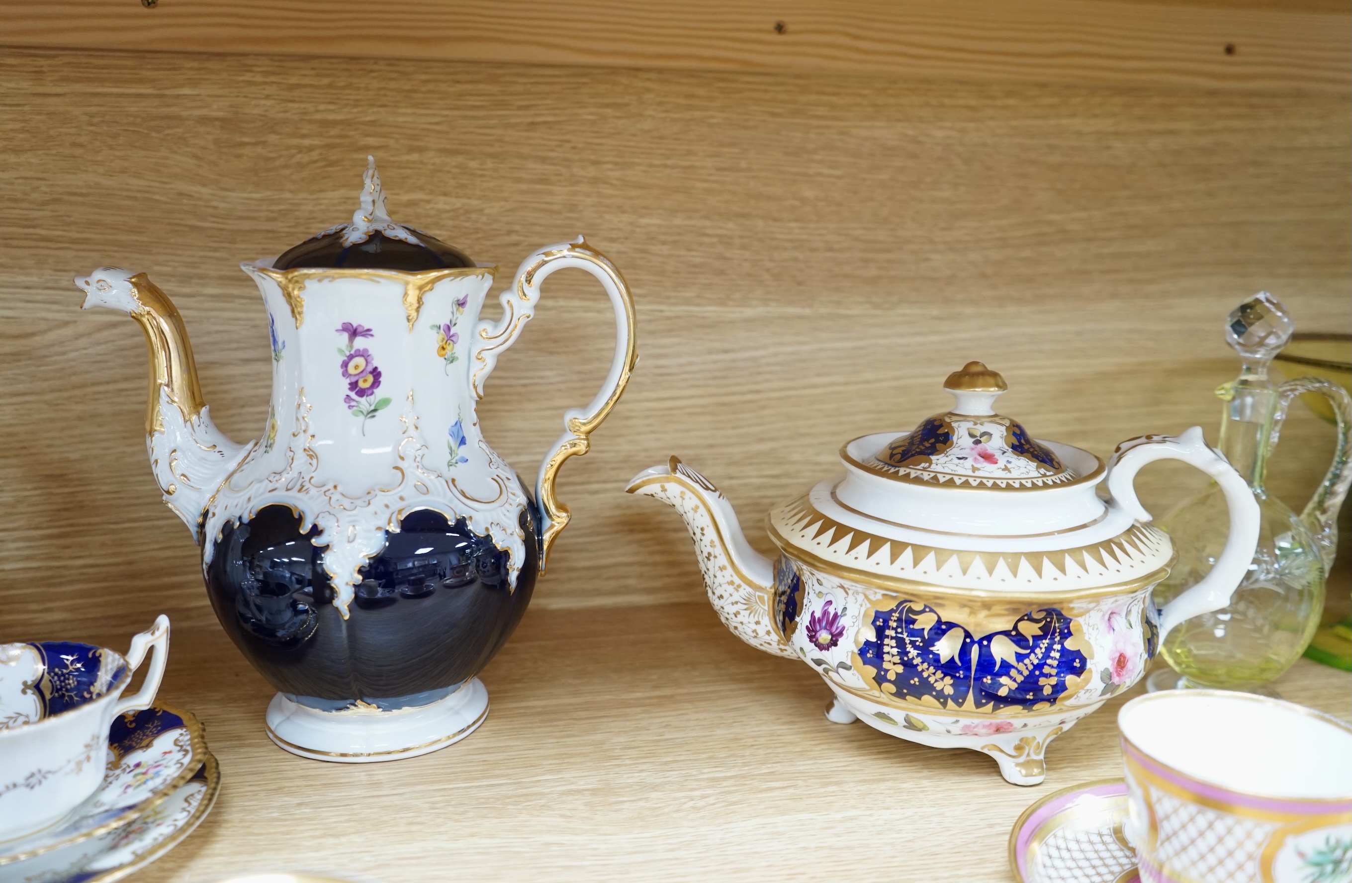 A collection of Continental ceramics, etc. including Dresden coffee wares, a Meissen coffee pot and cover, a Nymphenburg teapot, English porcelain tea and coffee wares, etc. Condition - fair to good.